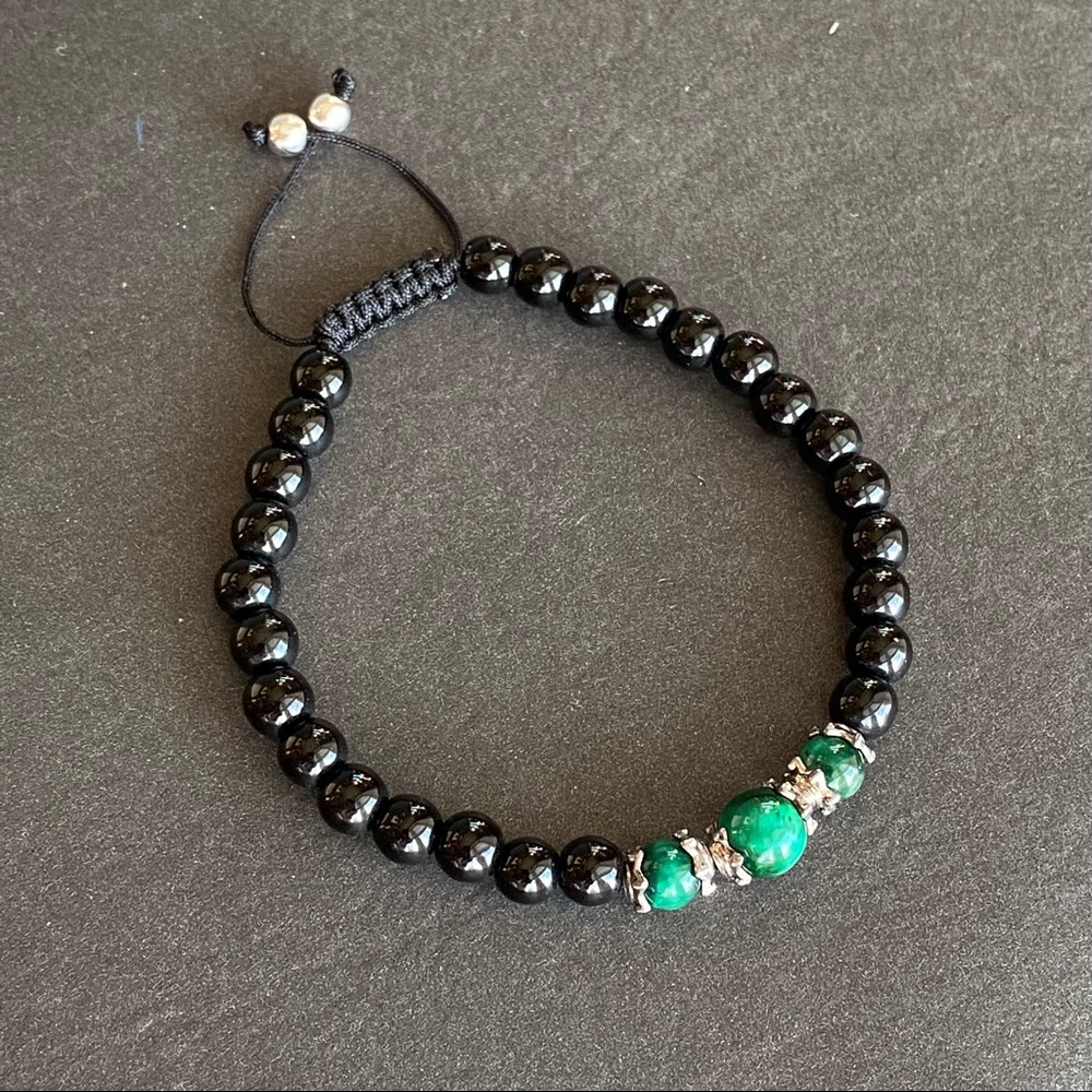 Men Green Tiger Eye Black Onyx Bracelet Adjustable beaded Cord - Picture 4 of 4